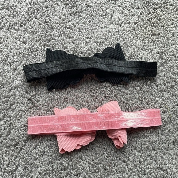 Set Of 2 Infant/Toddler Pink & Black Bow Headbands - Picture 2 of 2